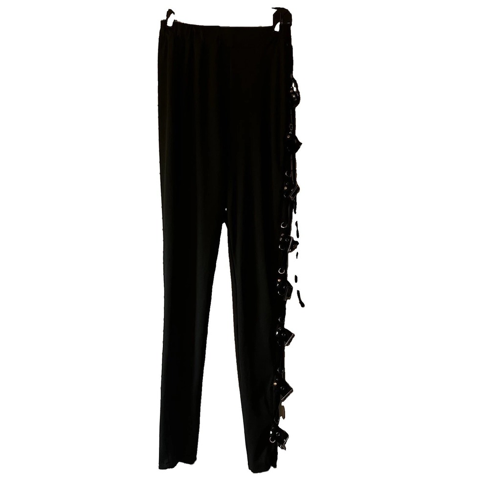 Xxxiticat Black Pull On Pants Large Goth Steampunk Side Lace Up Buckle Edgy